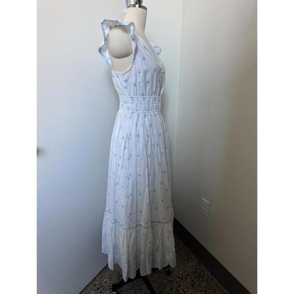 New Rachel Zoe White Blue 100% Cotton Eyelet Maxi Dress Sz 6 Or Small - Picture 3 of 9